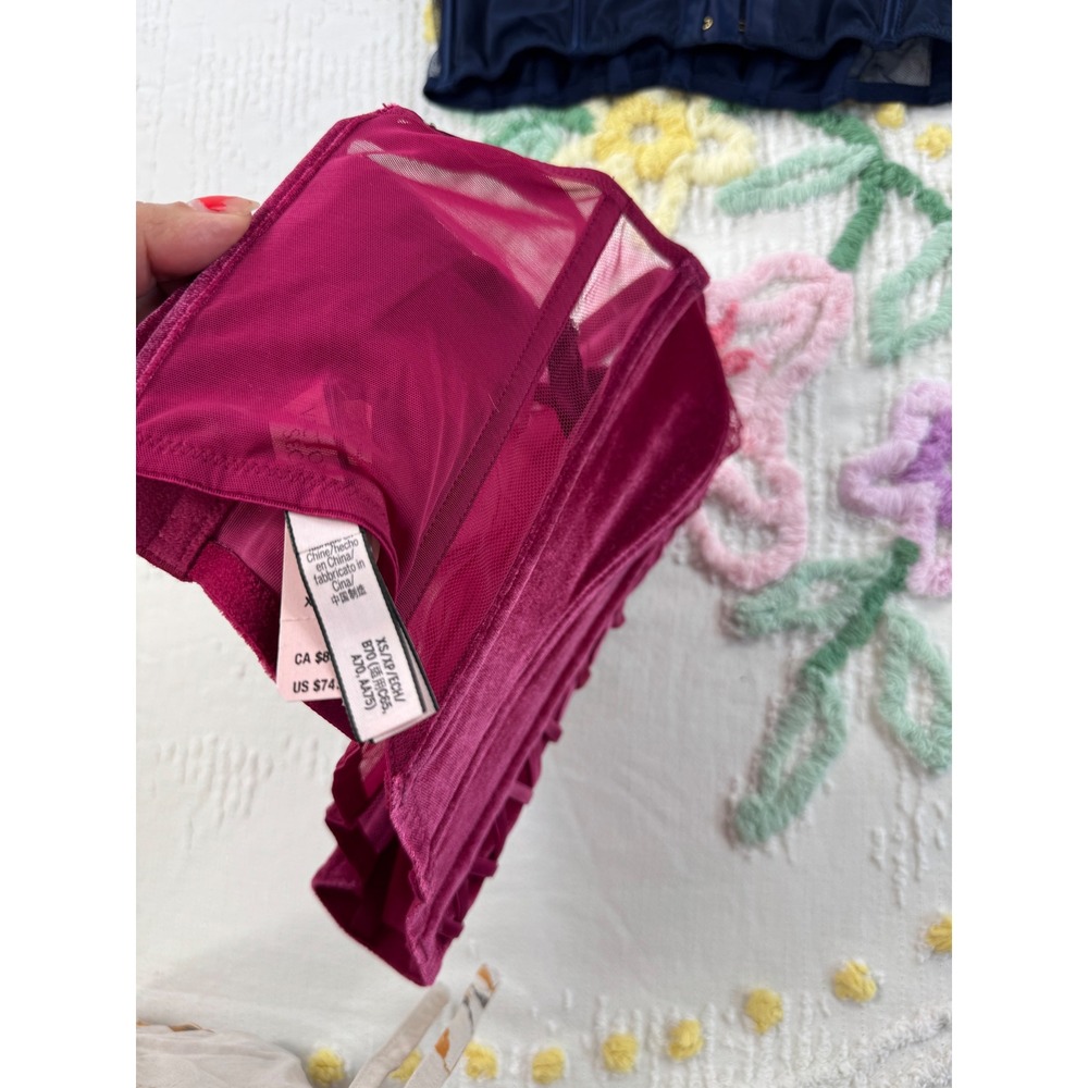 Victoria's‎ Secret Corset Bustier Top Set Floral Lace Up Burgundy Navy  xs - Picture 11 of 15